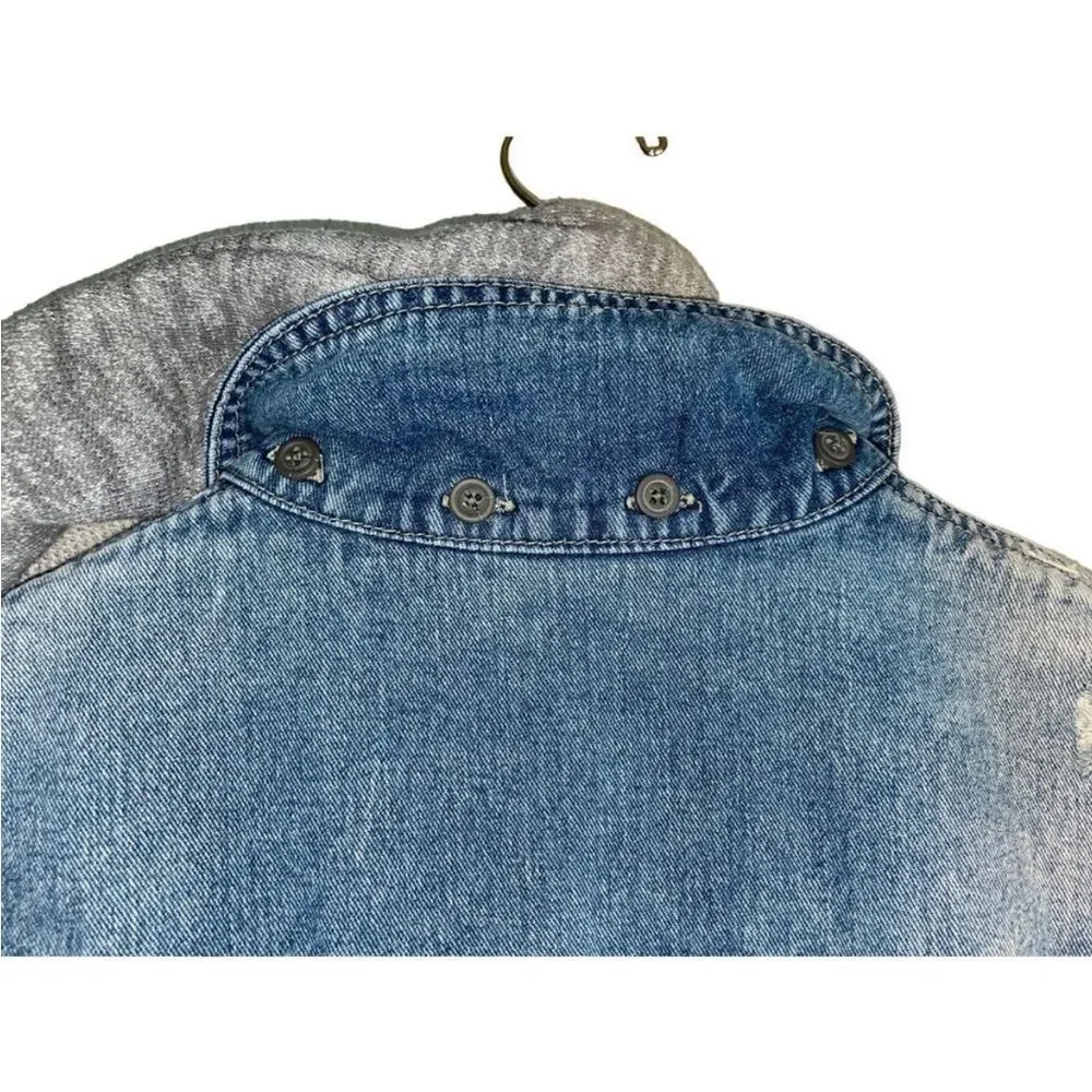 Free People Blue Denim Jacket with Gray Knit Sleeves - Picture 8 of 14